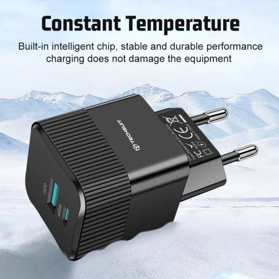 Зарядно Priza GaN, USB, Type-C, 25W - (CHPD216) - Черно