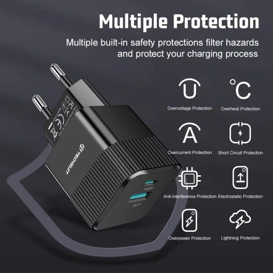 Зарядно Priza GaN, USB, Type-C, 25W - (CHPD216) - Черно