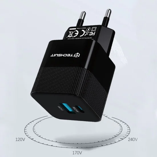 Зарядно Priza GaN, USB, Type-C, 25W - (CHPD216) - Черно