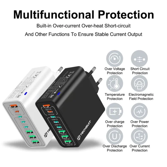 Зарядно устройство Priza Char 4 x USB, 4 X Type-C, бързо зареждане, 65W - (CHPD224) - черно