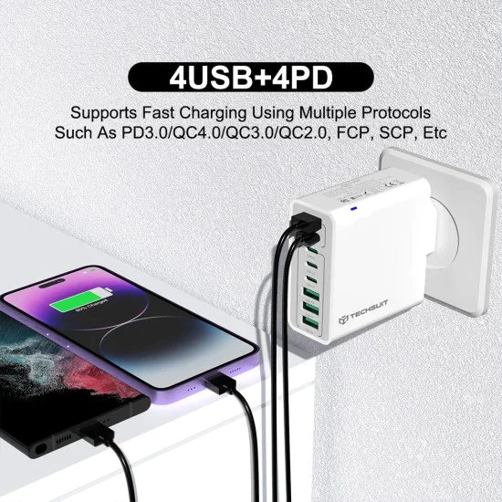 Зарядно устройство Priza 4 x USB, 4 X Type-C, бързо зареждане, 65 W - (CHPD224) - бяло