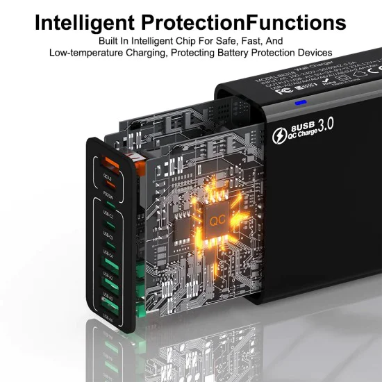 Зарядно устройство Priza 4 x USB, 4 X Type-C, бързо зареждане, 65 W - (CHPD224) - бяло