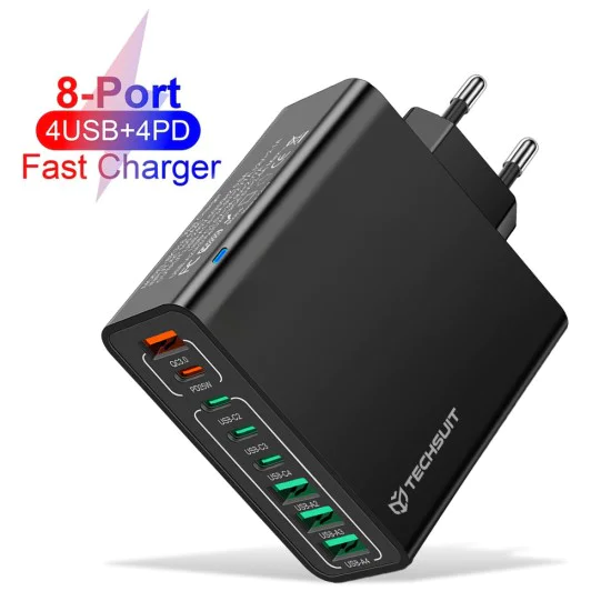 Зарядно устройство Priza Char 4 x USB, 4 X Type-C, бързо зареждане, 65W - (CHPD224) - черно