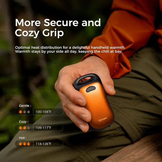 Нагревател за ръце UT3061-OG – Ocoopa UT4 Urban, USB-C, IP45, регулируема топлина, магнитен, с каишка, 2x 3000mAh – оранжев