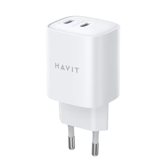 Havit - Зарядно за стена (UC45W EU) - GaN, 2 x Type-C, PD45W, ABS, PC - Бяло