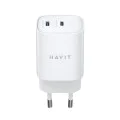 Havit - Зарядно за стена (UC45W EU) - GaN, 2 x Type-C, PD45W, ABS, PC - Бяло