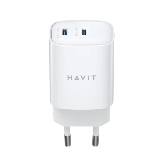 Havit - Зарядно за стена (UC45W EU) - GaN, 2 x Type-C, PD45W, ABS, PC - Бяло