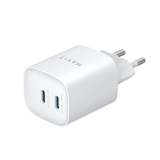 Havit - Зарядно за стена (UC45W EU) - GaN, 2 x Type-C, PD45W, ABS, PC - Бяло