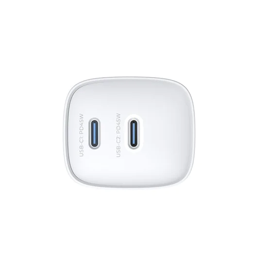 Havit - Зарядно за стена (UC45W EU) - GaN, 2 x Type-C, PD45W, ABS, PC - Бяло