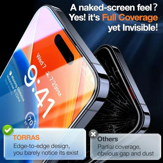 Протектор за iPhone 15 Pro Max - Torras GlassGo Tempered Screen Protector - черен