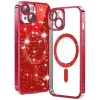Калъф за iPhone 15 Plus - Luxury Glitter MagSafe - Червен