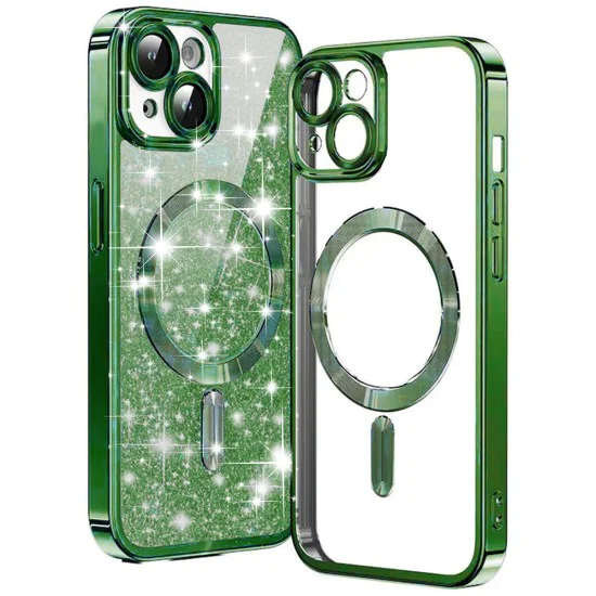 Калъф за iPhone 15 Plus - Luxury Glitter MagSafe - Deep Green