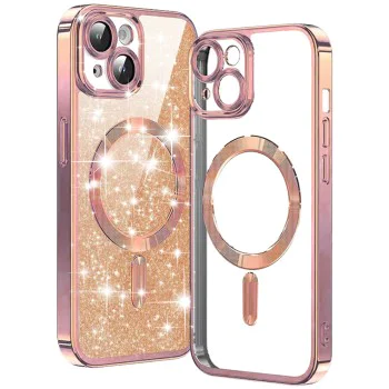 Калъф за iPhone 15 - Luxury Glitter MagSafe - Rose Gold