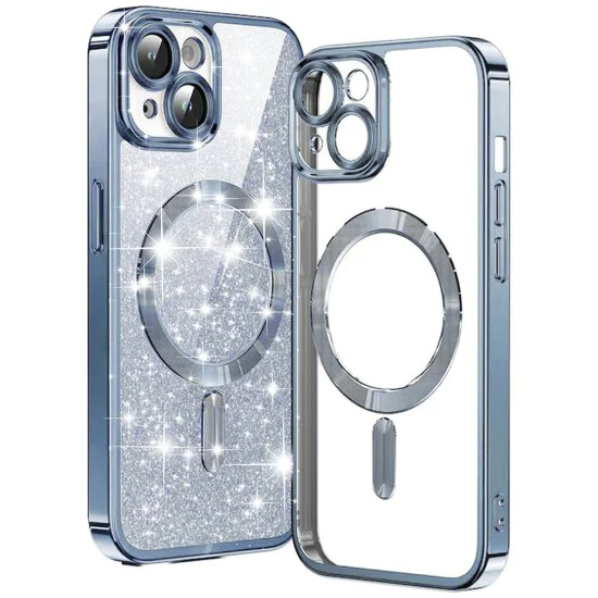 Калъф за iPhone 15 - Luxury Glitter MagSafe - Light Blue