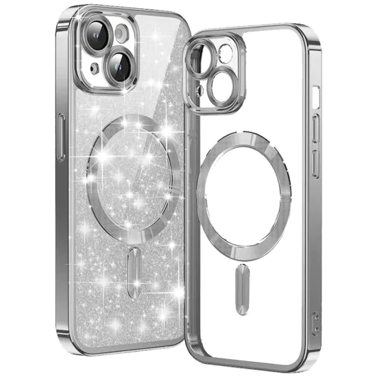 Калъф за iPhone 15 - Luxury Glitter MagSafe - Silver