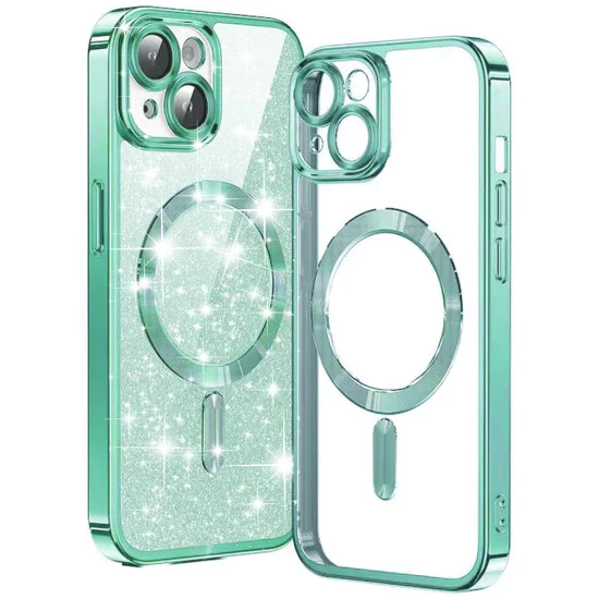Калъф за iPhone 14 Plus - Luxury Glitter MagSafe - Светло зелен