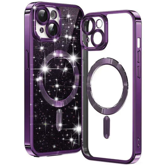 Калъф за iPhone 14 Plus - Luxury Glitter MagSafe - Deep Purple