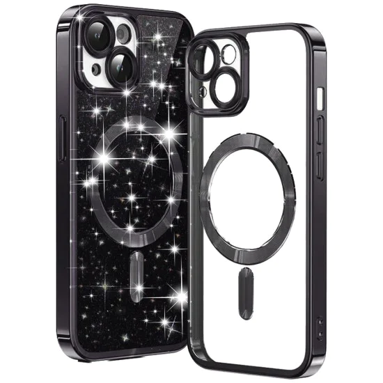 Калъф за iPhone 14 Plus - Luxury Glitter MagSafe - Черен