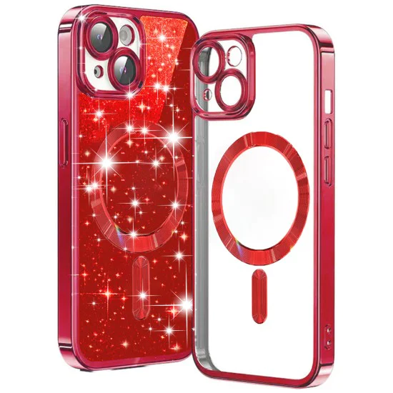Калъф за iPhone 14 - Luxury Glitter MagSafe - Червен