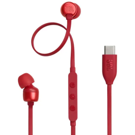 Слушалки с кабел 310C – JBL, Type-C, Hi-Res Audio, чист бас звук, 3 бутона за дистанционно управление с микрофон – червени