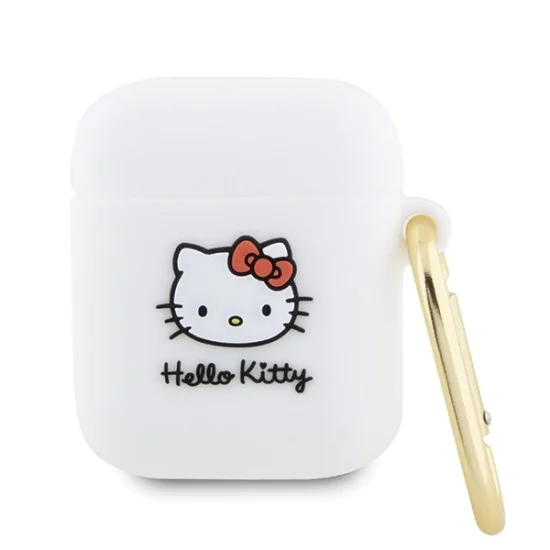 Калъф за Apple AirPods 1 / AirPods 2 - Hello Kitty Silicone 3D Kitty Head (HKA23DKHSH) - Бял