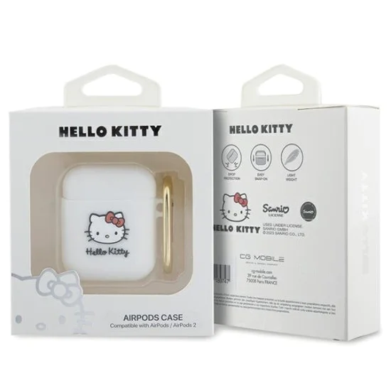 Калъф за Apple AirPods 1 / AirPods 2 - Hello Kitty Silicone 3D Kitty Head (HKA23DKHSH) - Бял