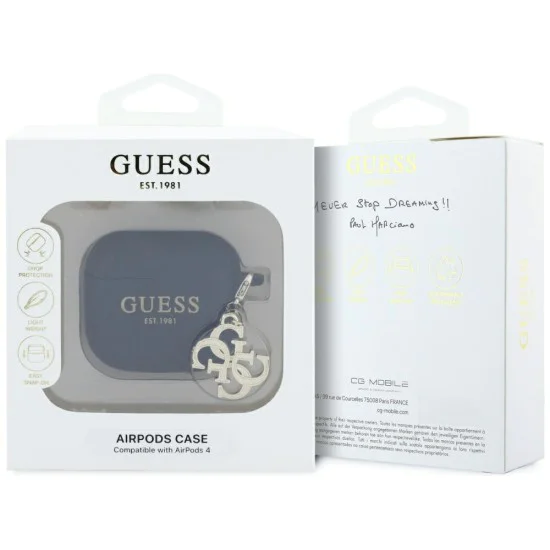 Калъф за Apple AirPods 4 - Guess Silicone W/4G Charm (GUA4LECG4K) - черен