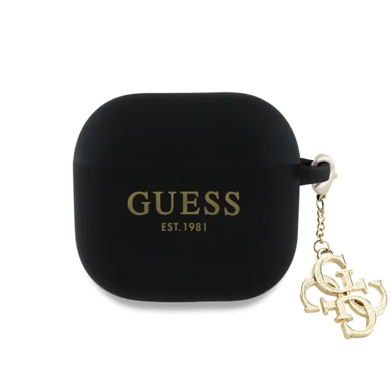 Калъф за Apple AirPods 4 - Guess Silicone W/4G Charm (GUA4LECG4K) - черен