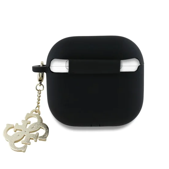Калъф за Apple AirPods 4 - Guess Silicone W/4G Charm (GUA4LECG4K) - черен