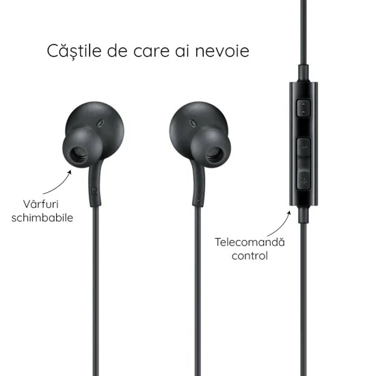 Слушалки с аудио жак с микрофон - Samsung (EO-IA500BBEGWW) - черни (блистерна опаковка)