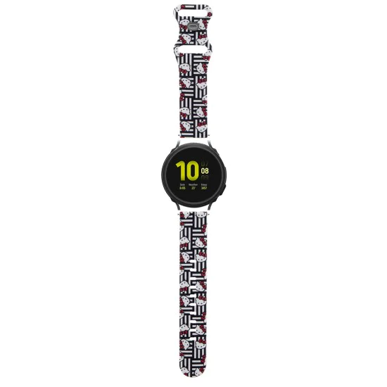 Каишка за Samsung Watch 4/5, Huawei Watch GT 3 (42mm)/GT 3 Pro (43mm) - Hello Kitty Strap Silicone Graffiti Tags (HKUWMSDIESK) - Черен