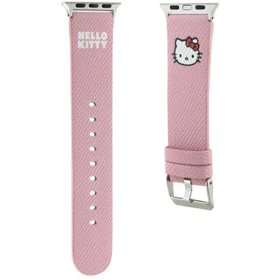 Каишка за Apple Watch 1/2/3/3/4/4/5/5/6/6/7/8/7/8/9/9/10/10/SE/SE 2 (38/40/41) /42mm) - Hello Kitty Strap Leather Kitty Head (HKAWMPMPGKHP) - Pink