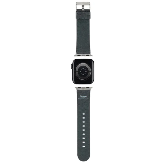 Каишка за Apple Watch 1/2/3/3/4/4/5/5/6/6/7/8/7/8/9/9/10/10/SE/SE 2 (38/40/41) /42mm) - Hello Kitty Strap Leather Kitty Head (HKAWMPMPGKKHK) - Черен