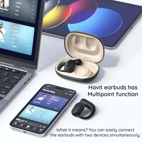 Bluetooth 5.3 безжични слушалки, TWS, USB-C, 500mAh - Havit (OWS914) - бежови