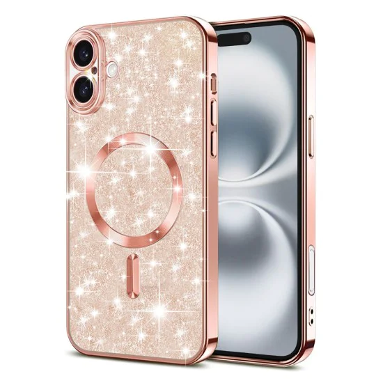 Калъф за iPhone 16 Plus - Luxury Glitter MagSafe - Rose Gold