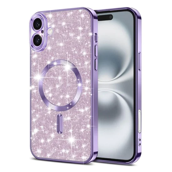 Калъф за iPhone 16 Plus - Луксозен блясък MagSafe - Светло лилав