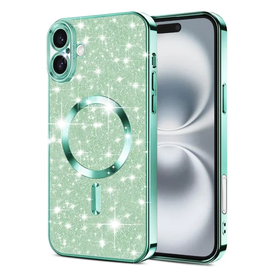 Калъф за iPhone 16 Plus - Luxury Glitter MagSafe - Светло зелен