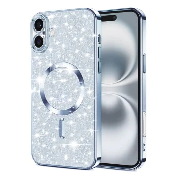 Калъф за iPhone 16 Plus - Luxury Glitter MagSafe - Light Blue