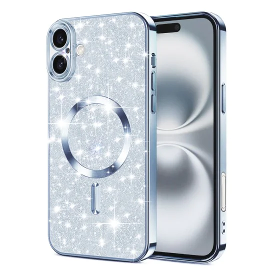 Калъф за iPhone 16 Plus - Luxury Glitter MagSafe - Light Blue
