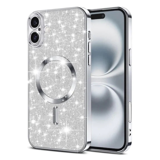 Калъф за iPhone 16 Plus - Luxury Glitter MagSafe - Сребрист