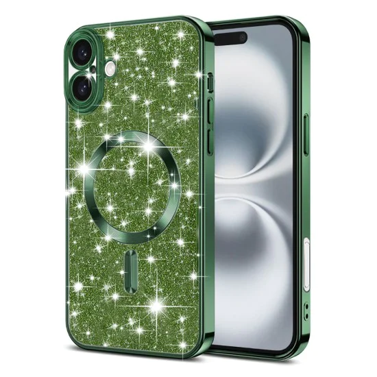 Калъф за iPhone 16 Plus - Luxury Glitter MagSafe - Deep Green