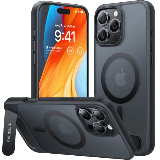 Калъф за iPhone 16 Pro Max - Torras - Pstand MagSafe - Черен