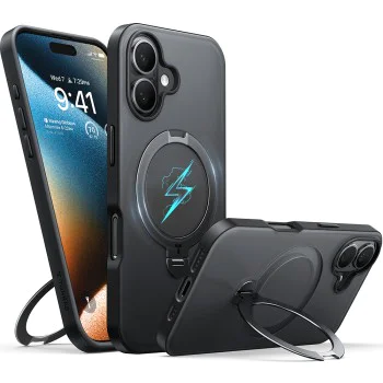 Калъф за iPhone 16 - Torras Ostand Spin Series - черен