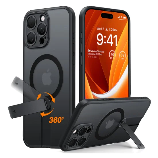 Калъф за iPhone 16 Pro Max - Torras - Pstand Spin MagSafe - Черен