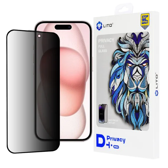 Протектор за iPhone 15 - Lito D+ Pro Privacy - Черен