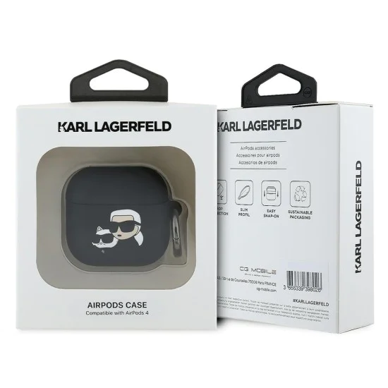 Калъф за Apple AirPods 4 - Karl Lagerfeld Silicone Karl&Chaupette Head 3D (KLA4RUNKCHK) - Черен