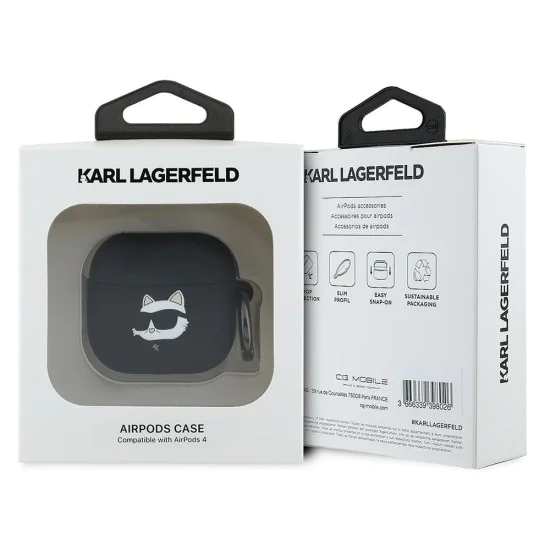 Калъф за Apple AirPods 4 - Karl Lagerfeld Silicone Choupette Head 3D (KLA4RUNCHK) - черен