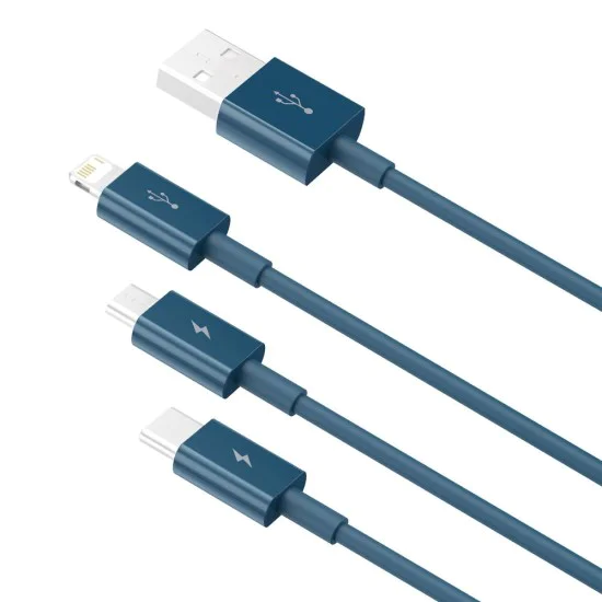 Кабел за данни USB към Type-C, Micro-USB, Lightning, Fast Charging 3.5A, 1.5m - Baseus Superior Series (CAMLTYS-03) - син
