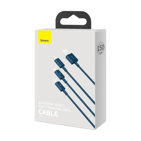 Кабел за данни USB към Type-C, Micro-USB, Lightning, Fast Charging 3.5A, 1.5m - Baseus Superior Series (CAMLTYS-03) - син