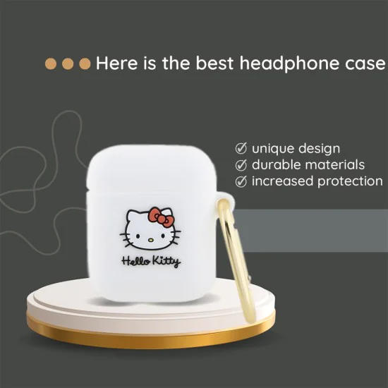 Калъф за Apple AirPods 1 / AirPods 2 - Hello Kitty Silicone 3D Kitty Head (HKA23DKHSH) - Бял